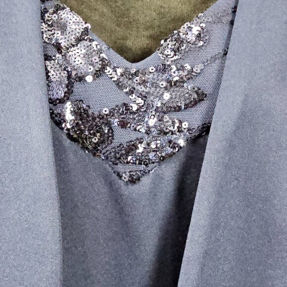 Maya Brooke Two-Piece Sleeveless And Crop Navy Blue Sequins Jacket Dress - Picture 12 of 16